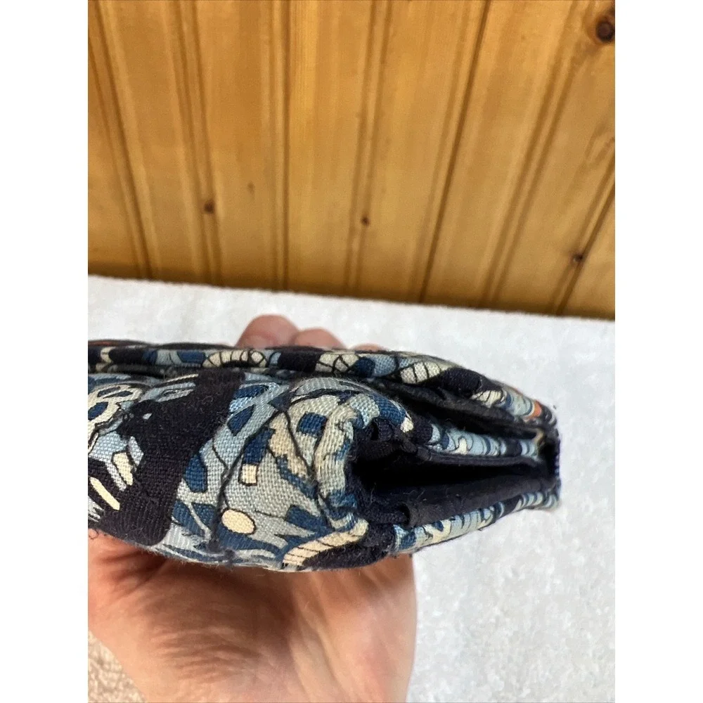 Vera Bradley Trifold Wallet Magnetic Closure Navy Light Blue And Orange Used - Picture 3 of 11